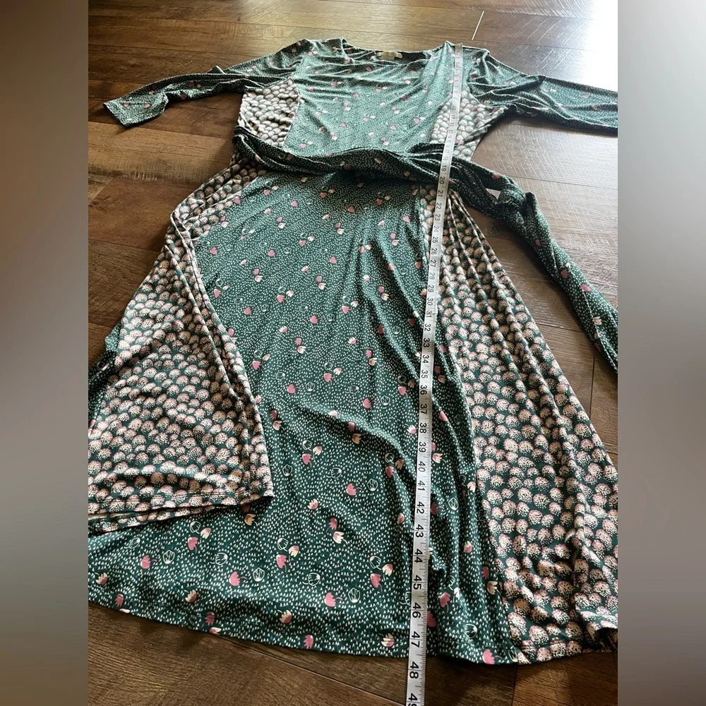 Boden Anna Jersey Floral polka dot Belted Midi Dress Green Women's Size 16 Long - Picture 10 of 16